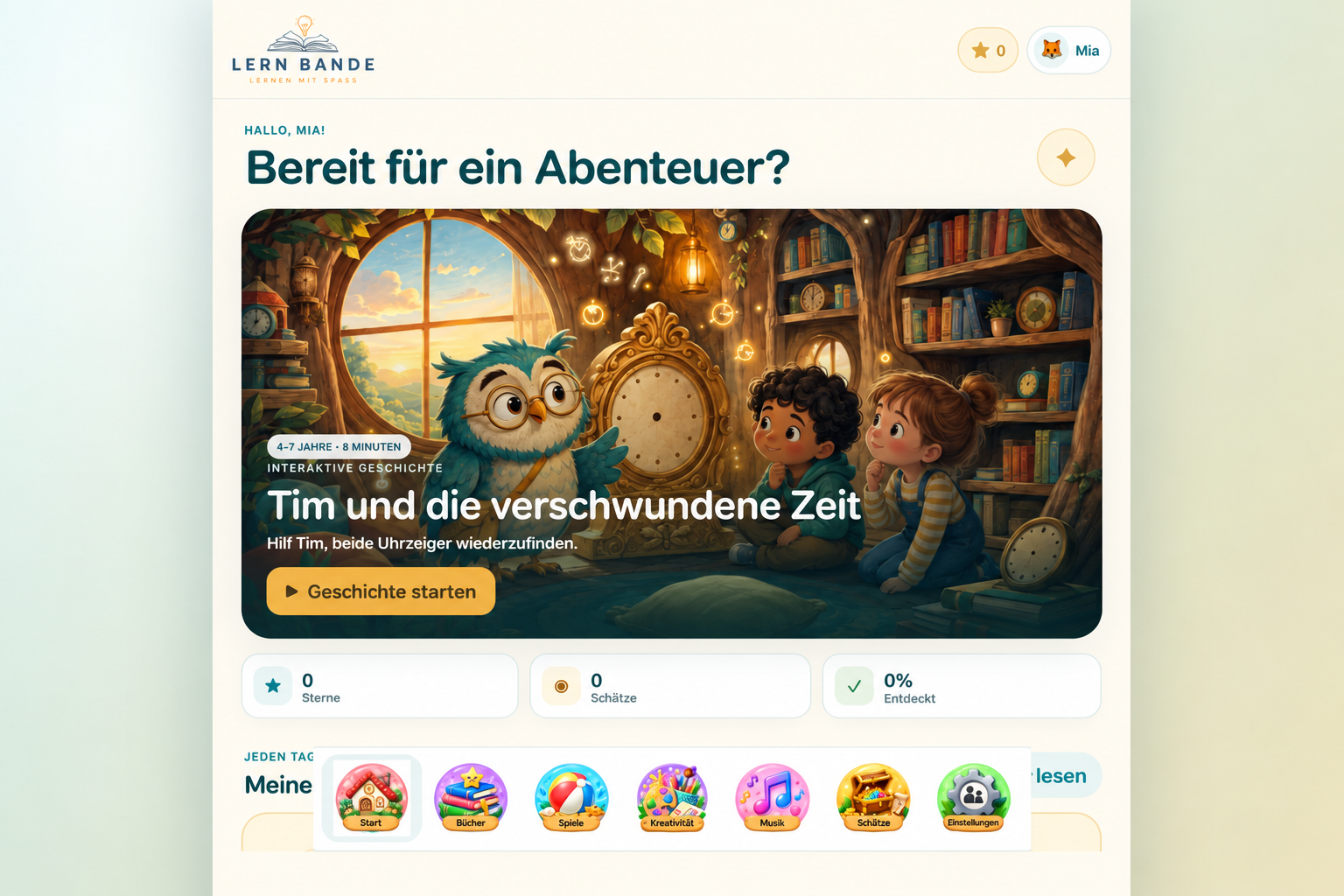 Vorschau der Lern Bande App mit Tim und der verschwundenen Zeit